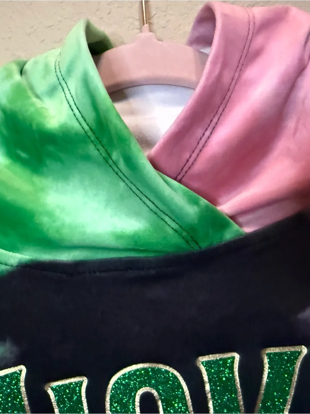 Justice Velour Tie-Dye 'Wicked' Hooded Sweatshirt in Green, Pink & Black
